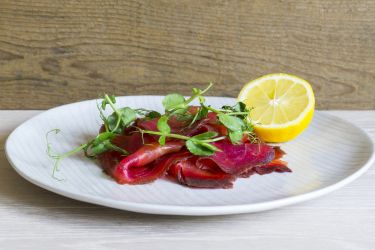 Double Cured Beetroot Smoked Salmon Sliced Side (Min 1kg)